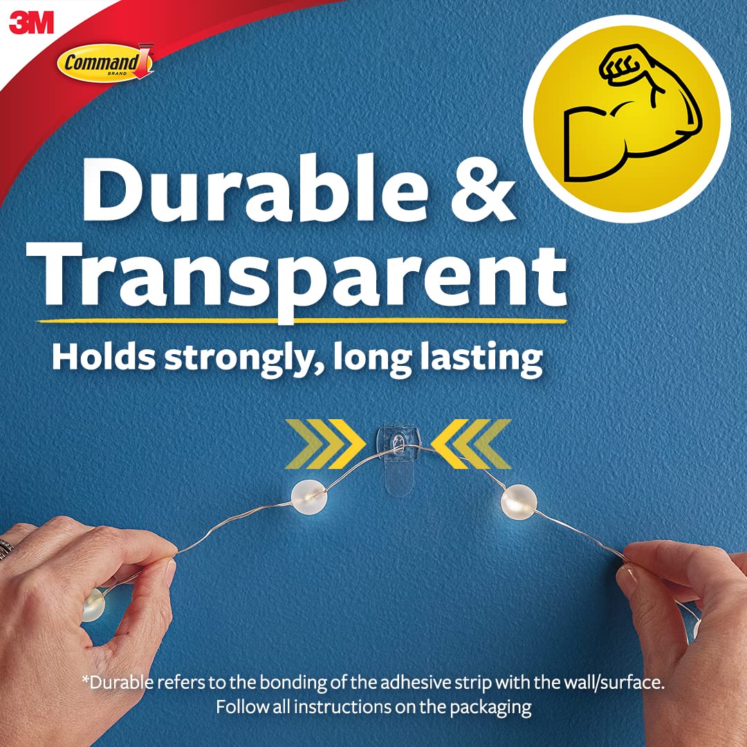 3M Command Plastic Clear Decorating & Organizing Wall Hooks, Holds Strongly, Reusable, Adhesive Hooks For Wall, Multi-Surface Damage Free Hooks For Hanging Transparent, 20 Clips, 24 Strips - Image 4
