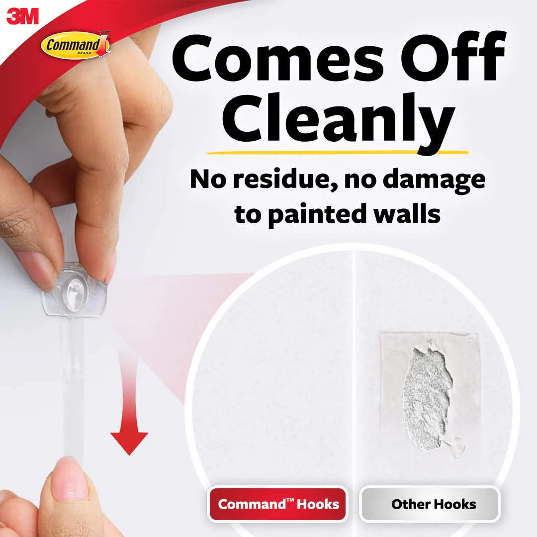 3M Command Plastic Clear Decorating & Organizing Wall Hooks, Holds Strongly, Reusable, Adhesive Hooks For Wall, Multi-Surface Damage Free Hooks For Hanging Transparent, 20 Clips, 24 Strips - Image 5