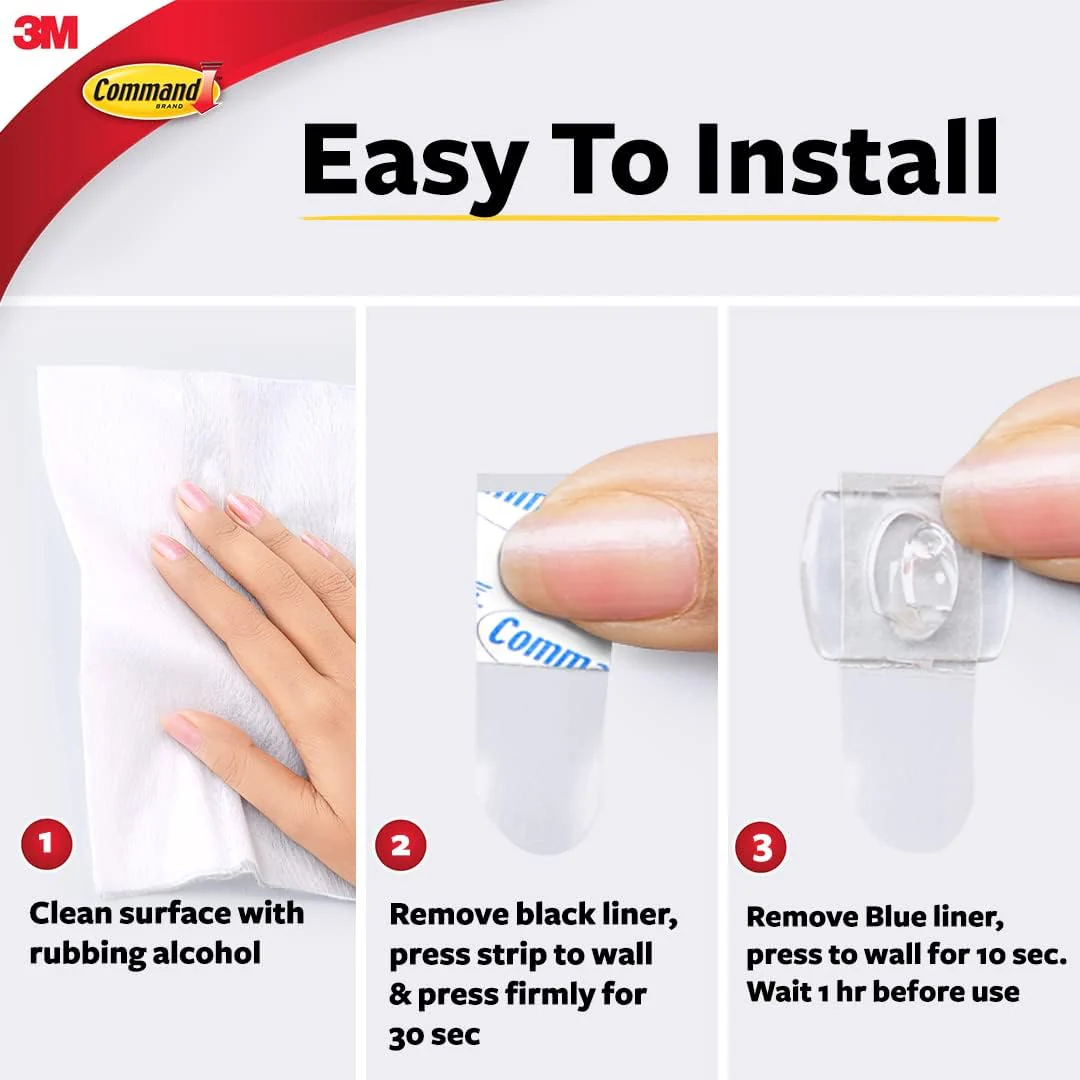 3M Command Plastic Clear Decorating & Organizing Wall Hooks, Holds Strongly, Reusable, Adhesive Hooks For Wall, Multi-Surface Damage Free Hooks For Hanging Transparent, 20 Clips, 24 Strips - Image 8