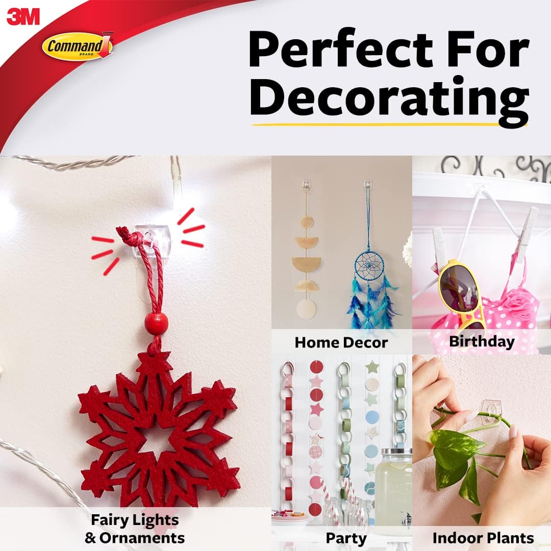 3M Command Plastic Clear Decorating & Organizing Wall Hooks, Holds Strongly, Reusable, Adhesive Hooks For Wall, Multi-Surface Damage Free Hooks For Hanging Transparent, 20 Clips, 24 Strips - Image 9