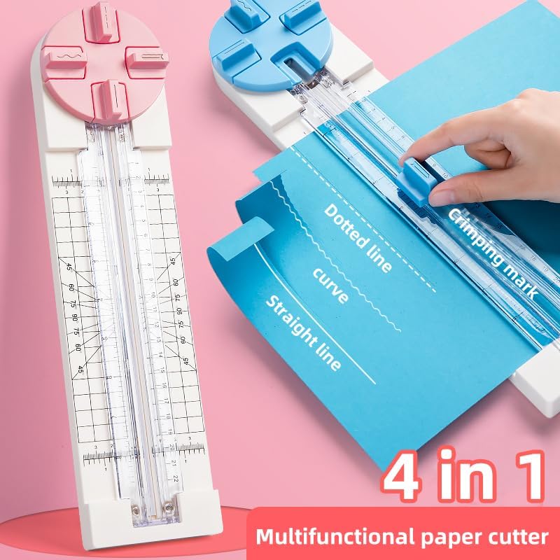 4 in 1 Portable Paper Trimmer, Multi-Function Scrapbooking Tool with Security Safeguard for Cutting Straight Dashed Curves Creasing Lines - Image 5