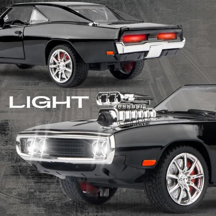 Alloy Metal Pull Back Die-cast Car 1:32 Dodge Charger Fast & Furious 7 Diecast Metal Pullback Toy car with Openable Doors & Light, Music - Image 4