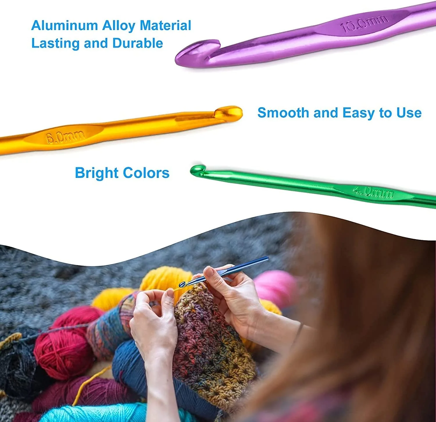 Aluminum Crochet Hooks Knitting Needles Set with Case (Multicolor) - 12 Pieces - Image 3