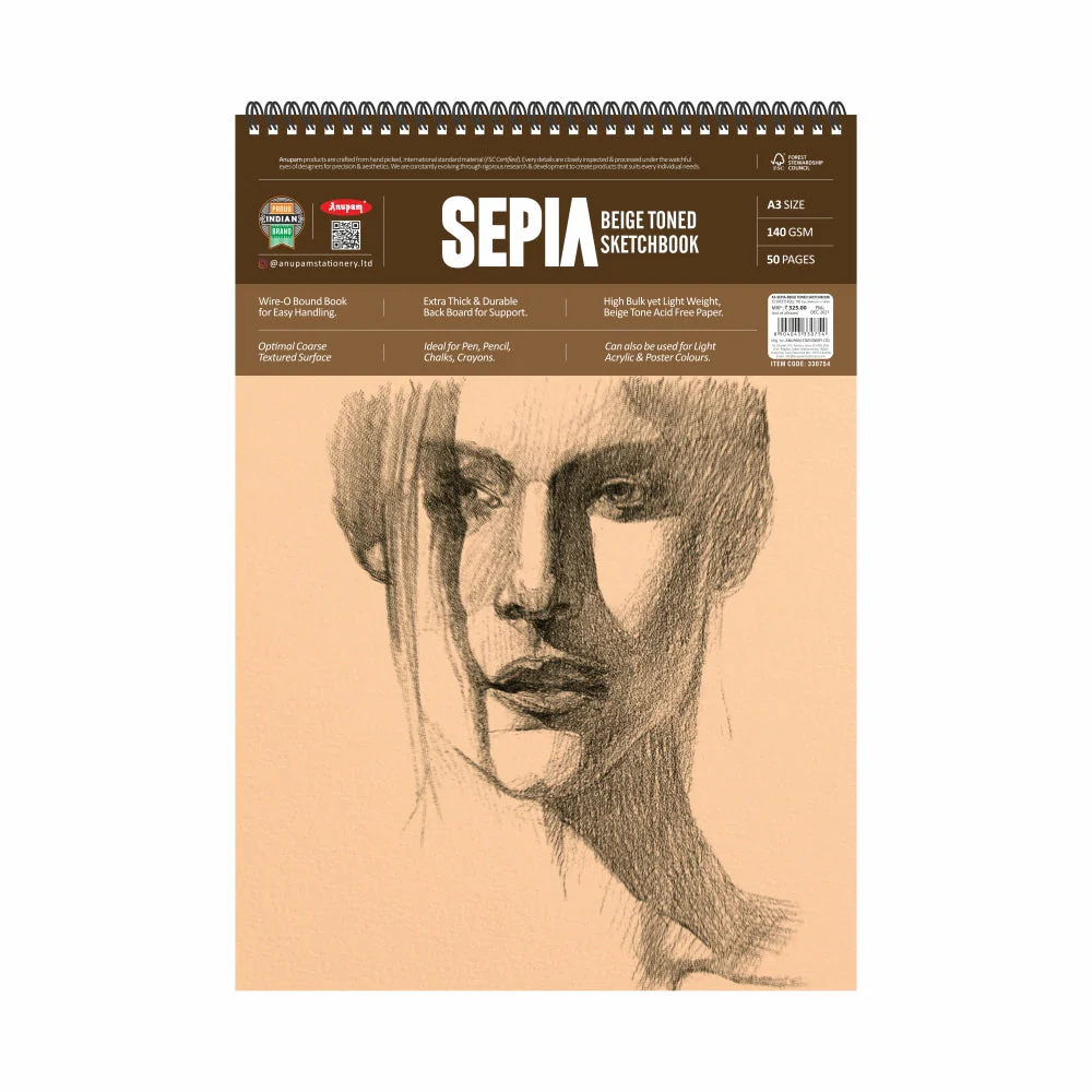 Anupam Sepia Beige Toned Sketchbook -140 GSM - Wireo Book - Image 2