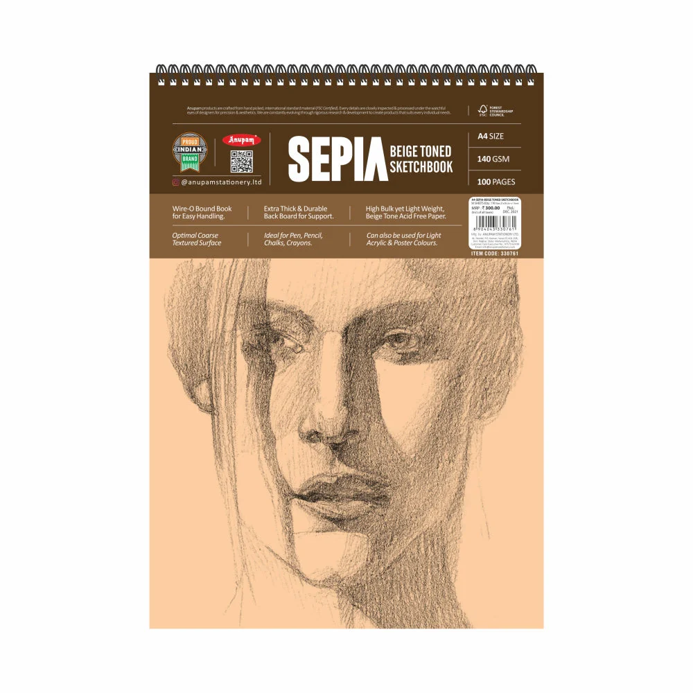 Anupam Sepia Beige Toned Sketchbook -140 GSM - Wireo Book - Image 3