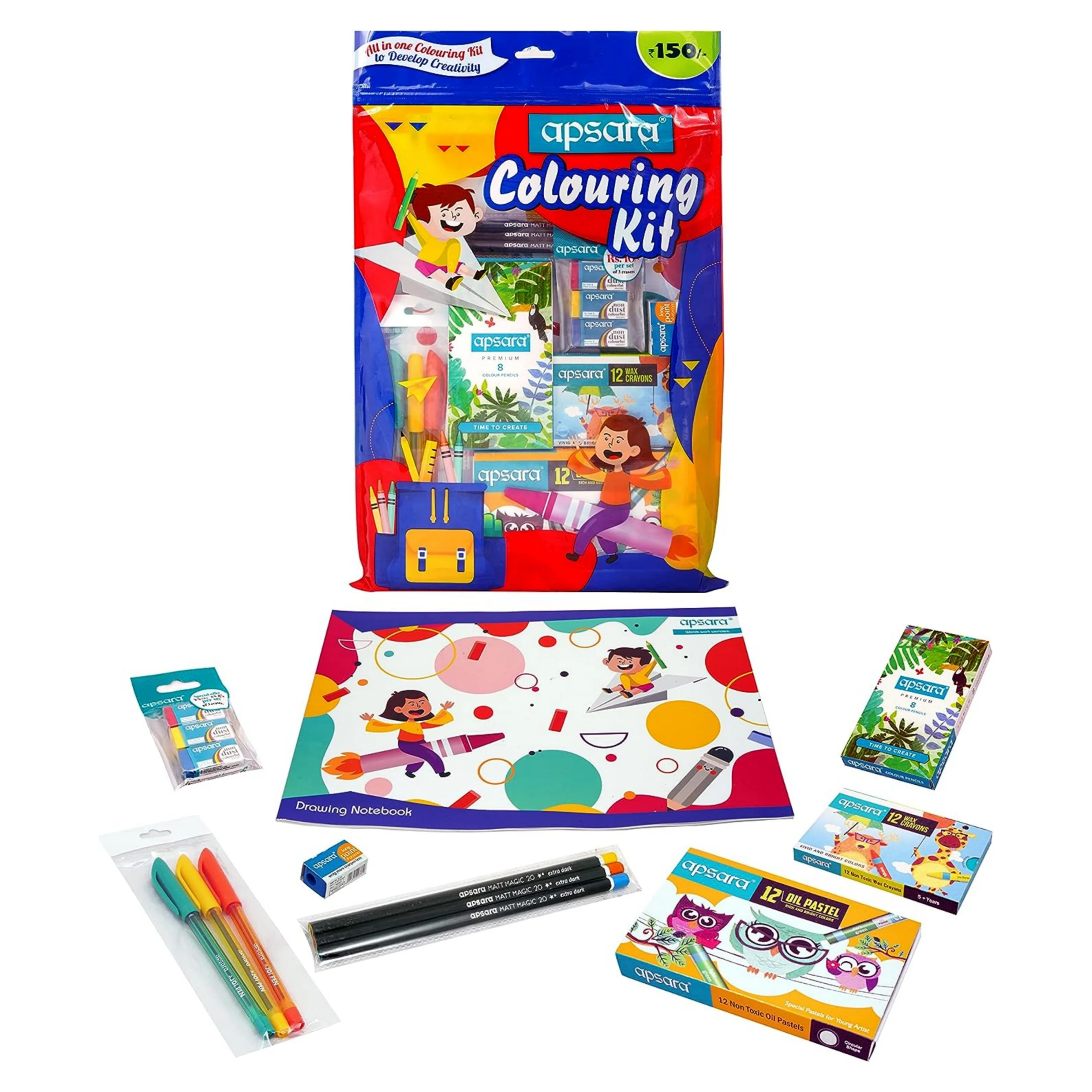 Apsara Colouring Kit | Ideal Gift Pack | Colouring Kit for Children | Kids Gifting Set | Complete Drawing Set | Fun Birthday Gift | Fun Children's Gift | Combo of 8 items - Image 3