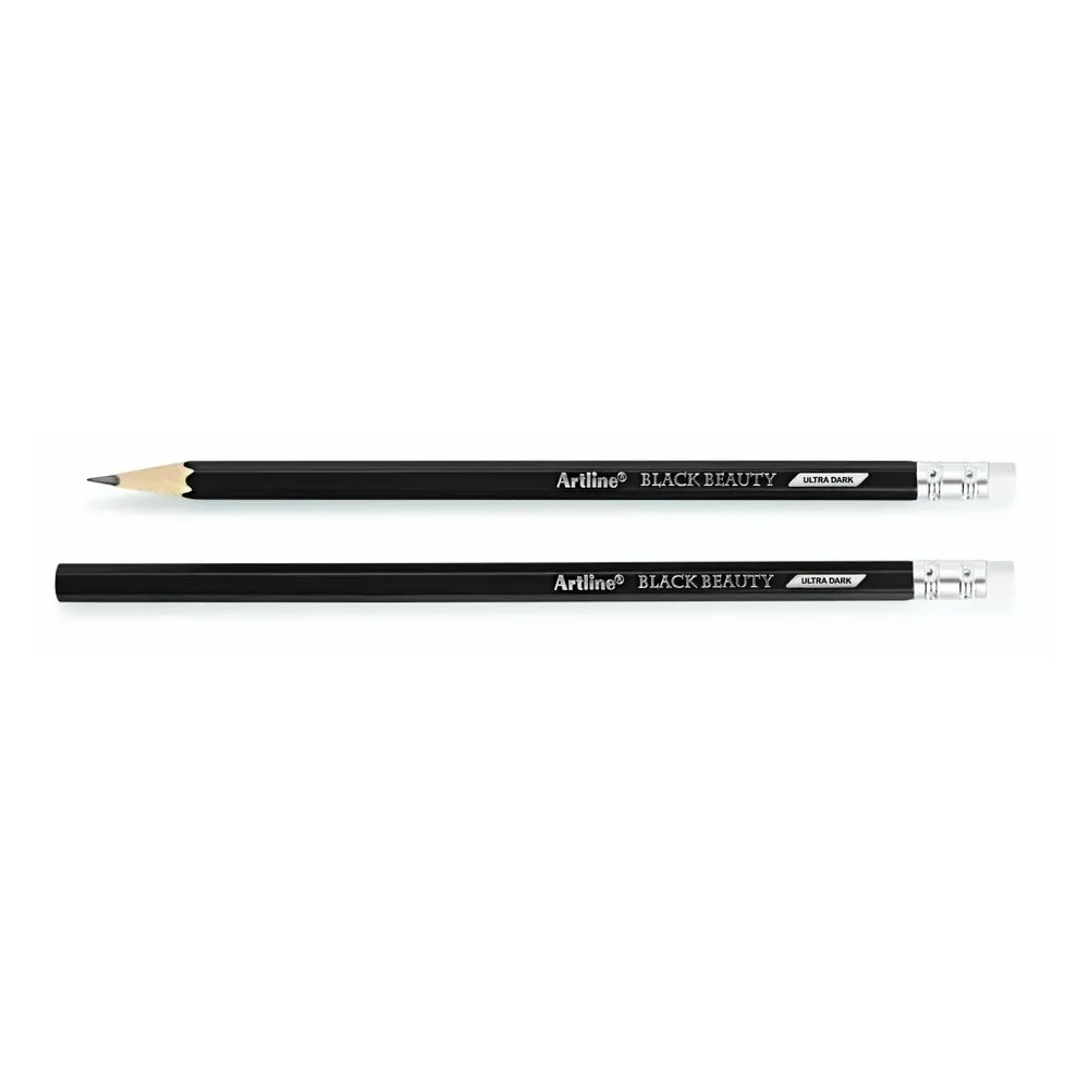 Artline Black Beauty Ultra Dark & Smooth Writing Pencil | Extra Dark | Rubber Tip Pencil | School, Office & Home Use | Free Sharpener | - Image 2