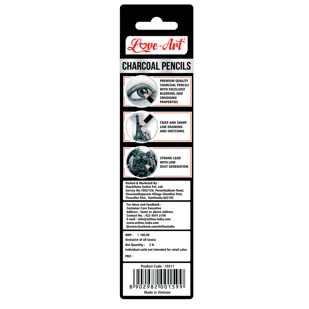 Artline Love Art Charcoal Pencils Soft Medium Hard Set Of 3 - Image 4