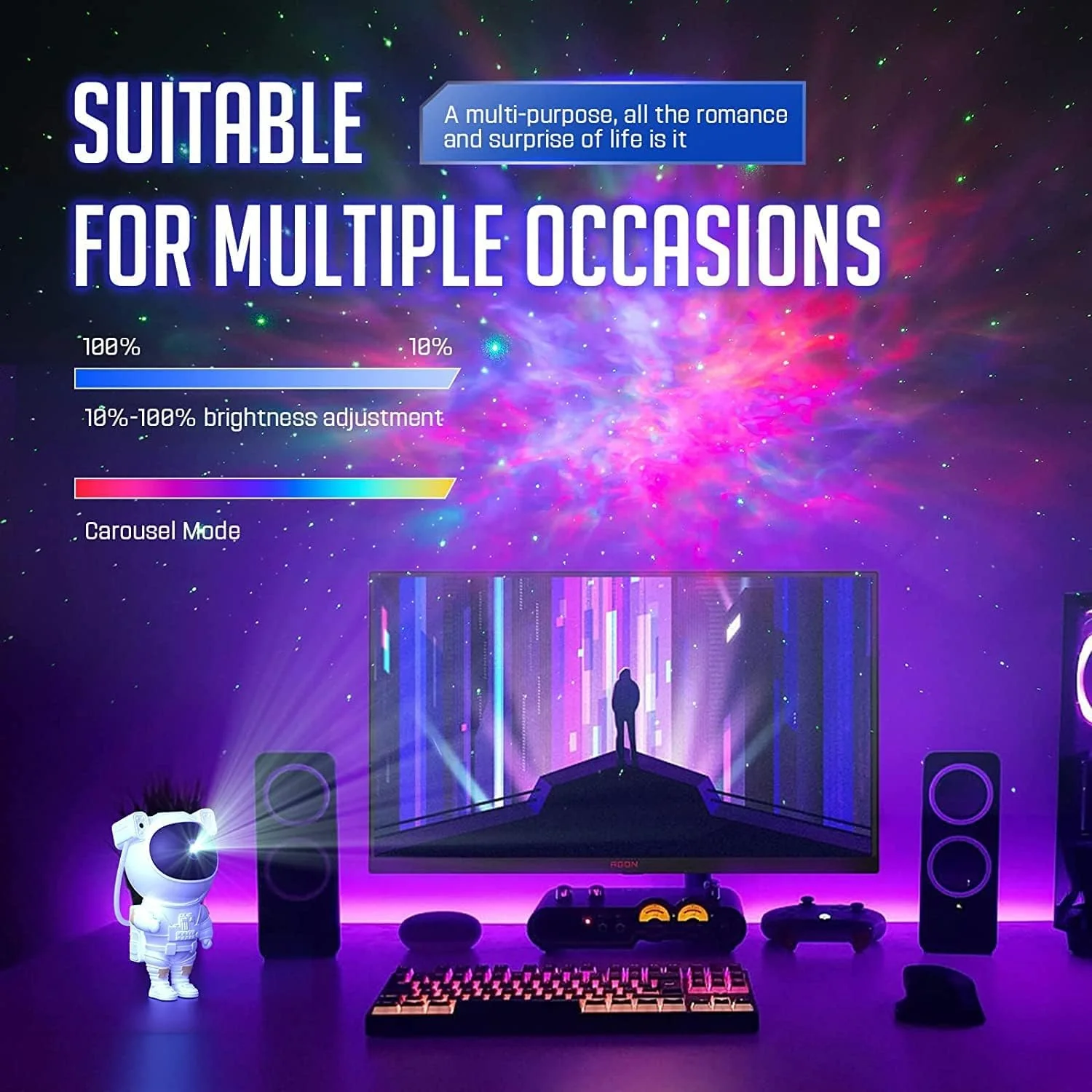 Astronaut Galaxy Projector with Remote Control - 360Β° Adjustable Timer Kids Astronaut Nebula Night Light, for Gifts,Baby Adults Bedroom, Gaming Room, Home and Party - Image 4