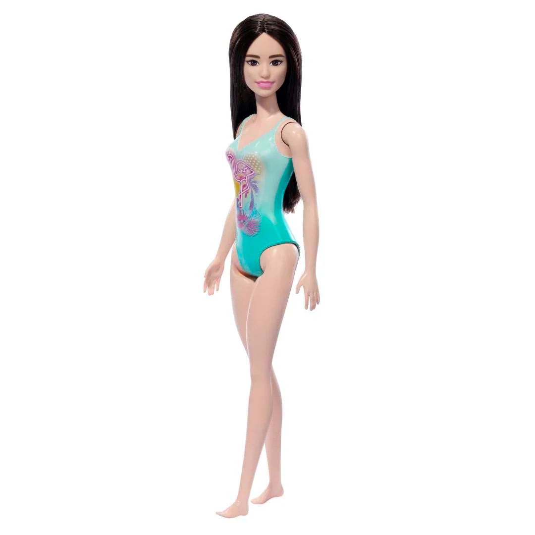 Barbie Beach Barbie Doll With Black Hair Wearing Tropical Blue Swimsuit - Image 3