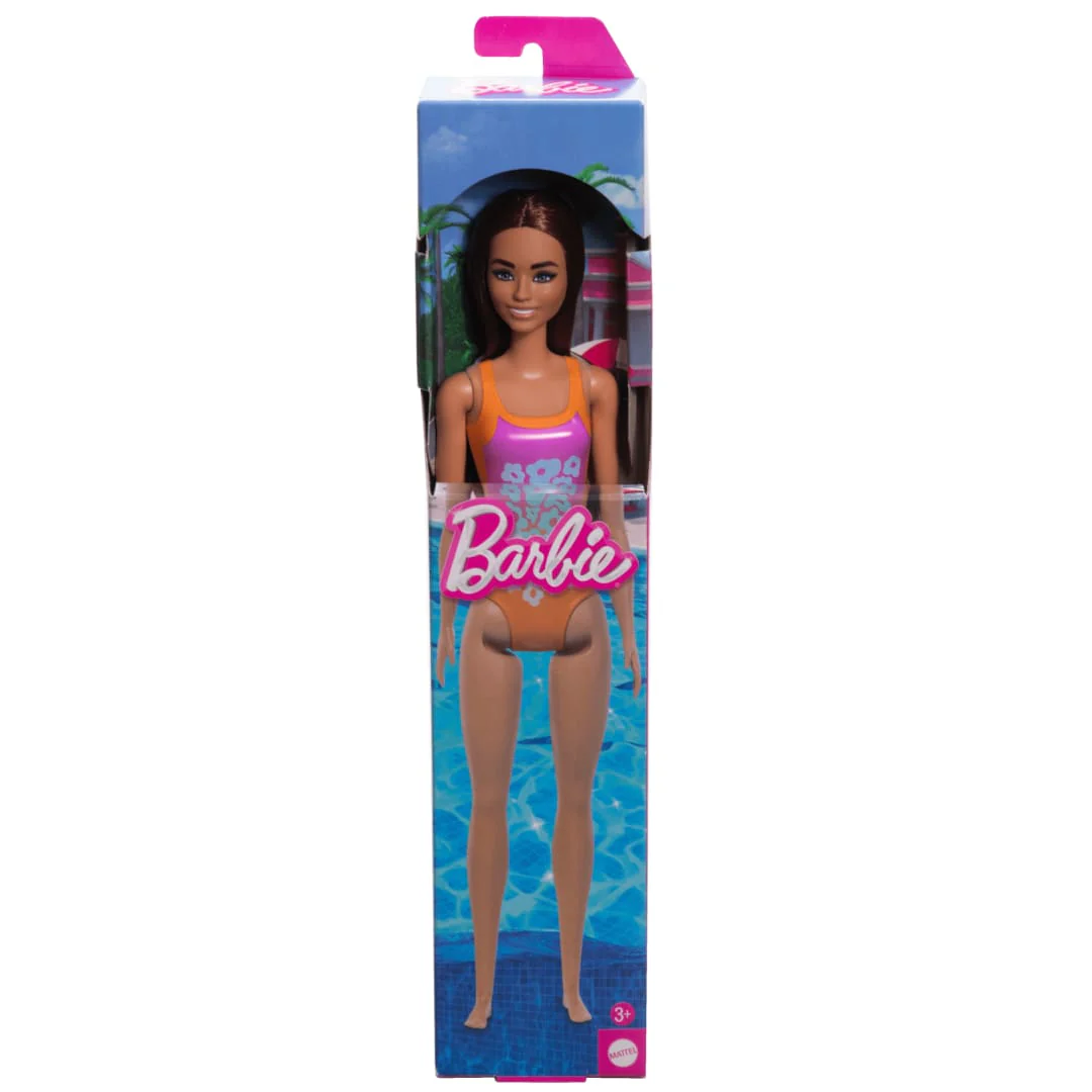 Barbie Beach Barbie Doll With Light Brown Hair Wearing Tropical Pink And Orange Swimsuit - Image 5
