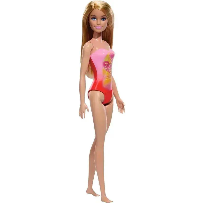 Barbie Beach Doll With Blond Hair Wearing Pink Palm Tree-Print Swimsuit - Image 2