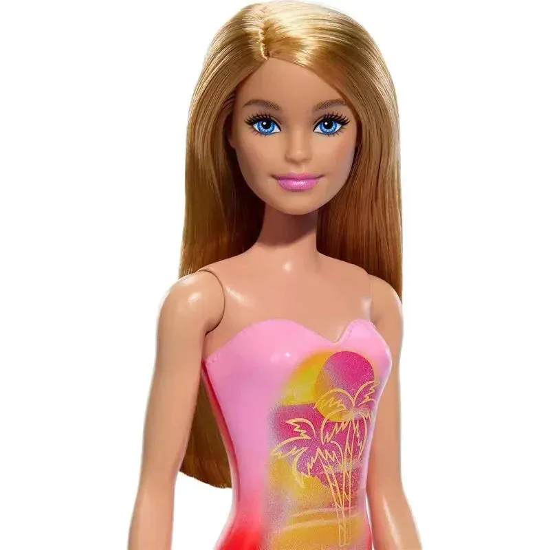 Barbie Beach Doll With Blond Hair Wearing Pink Palm Tree-Print Swimsuit - Image 4