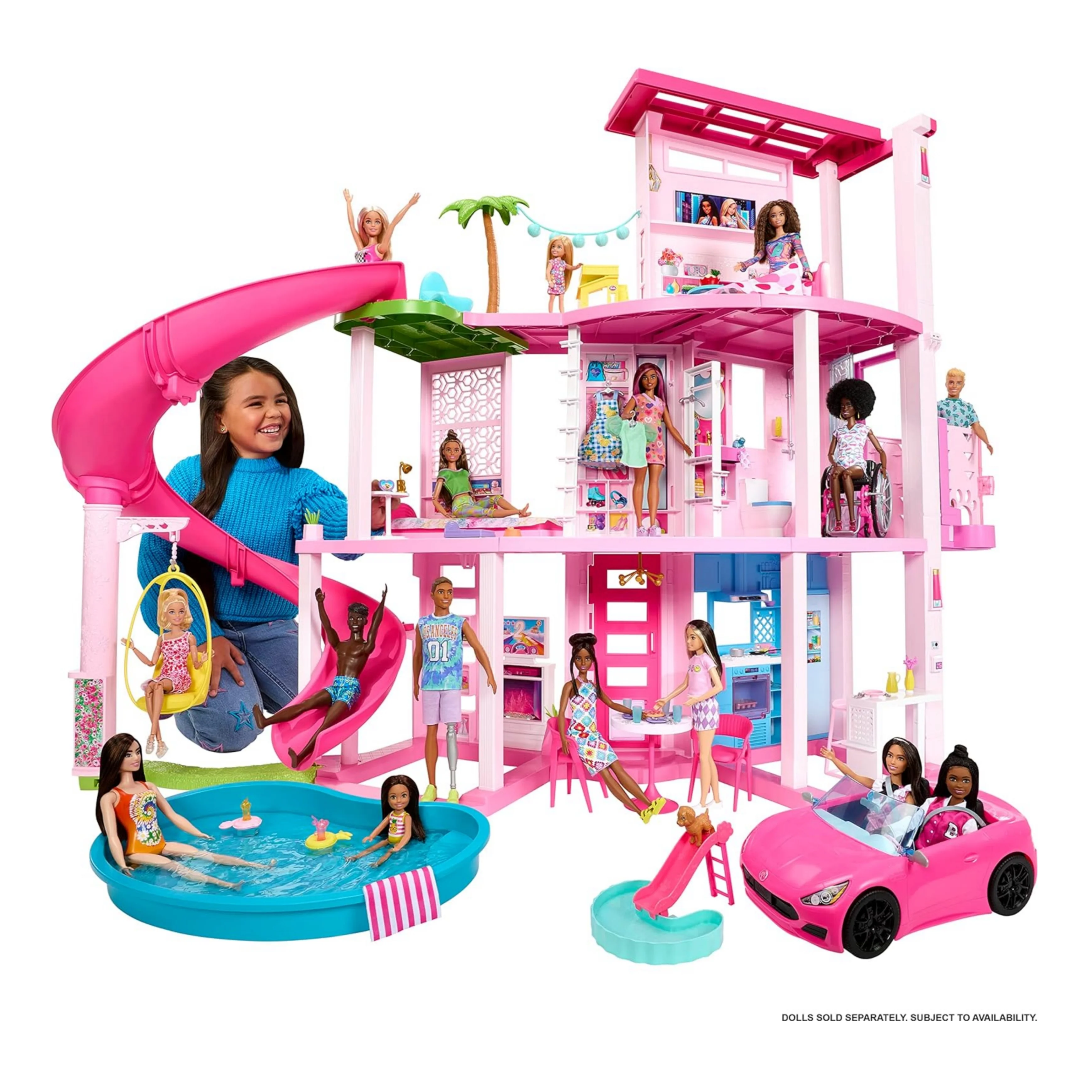 Barbie Dreamhouse Pool Party Doll House with 75+ Pieces and 3-Story Slide Pet Elevator and Puppy Play Areas - Image 2