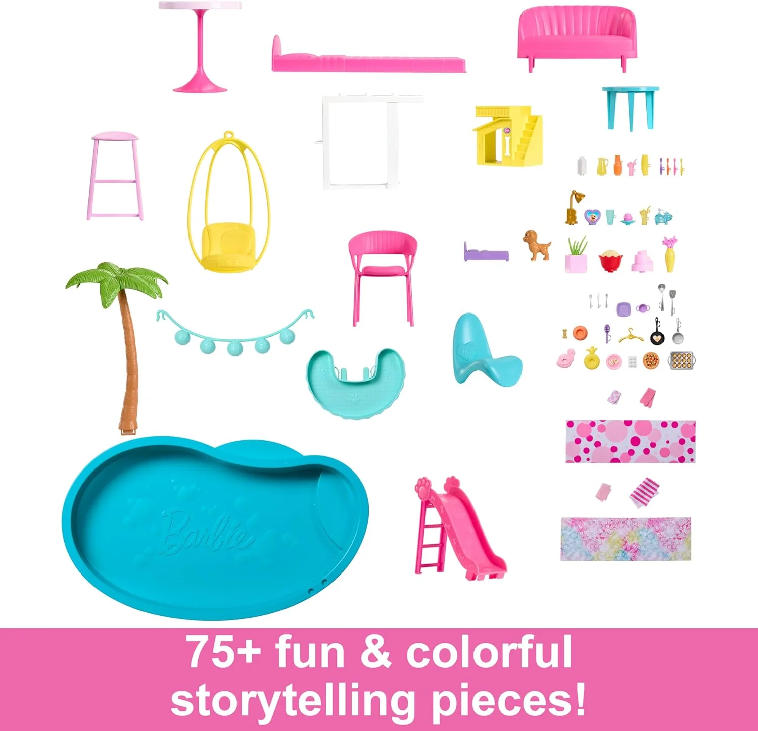 Barbie Dreamhouse Pool Party Doll House with 75+ Pieces and 3-Story Slide Pet Elevator and Puppy Play Areas - Image 3