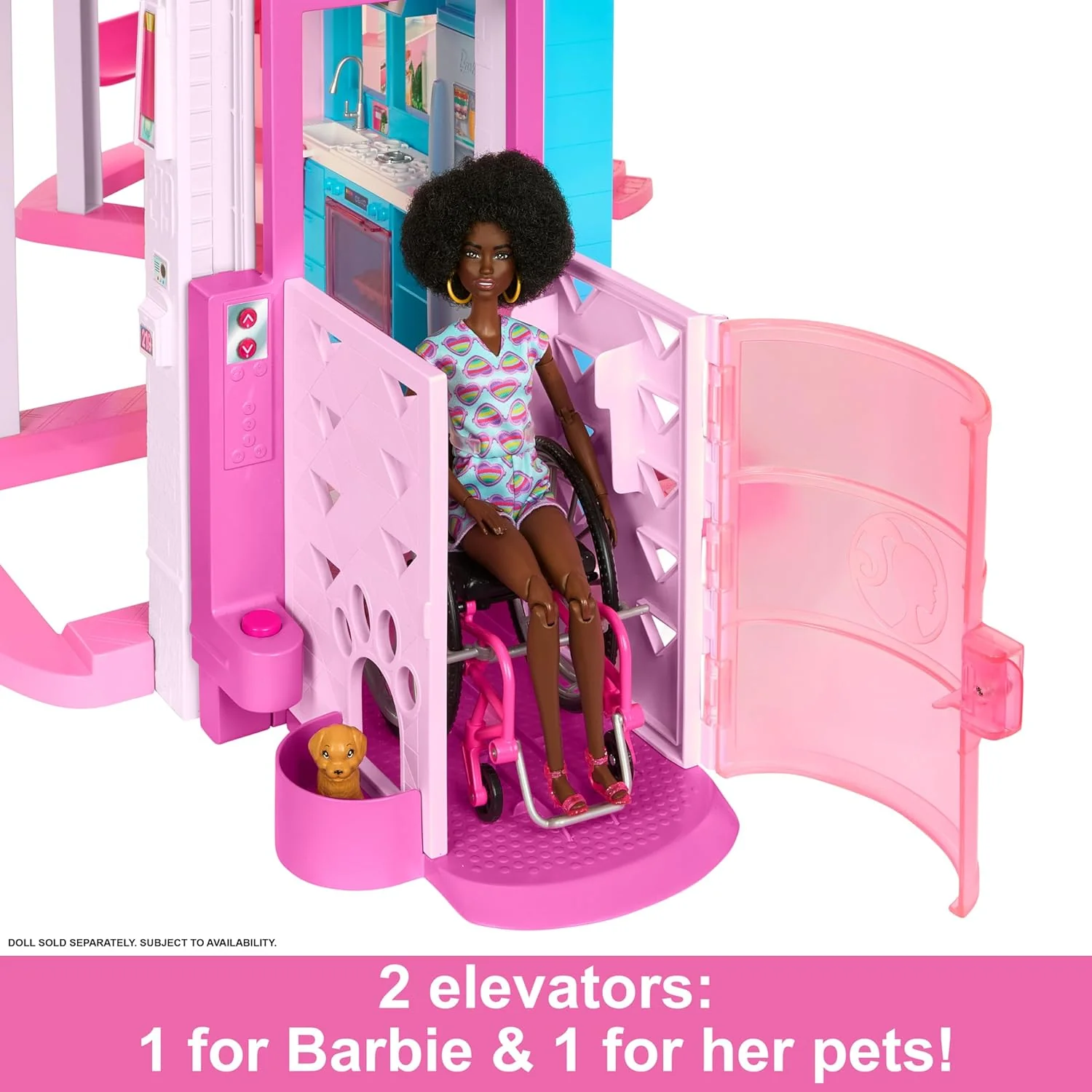 Barbie Dreamhouse Pool Party Doll House with 75+ Pieces and 3-Story Slide Pet Elevator and Puppy Play Areas - Image 5