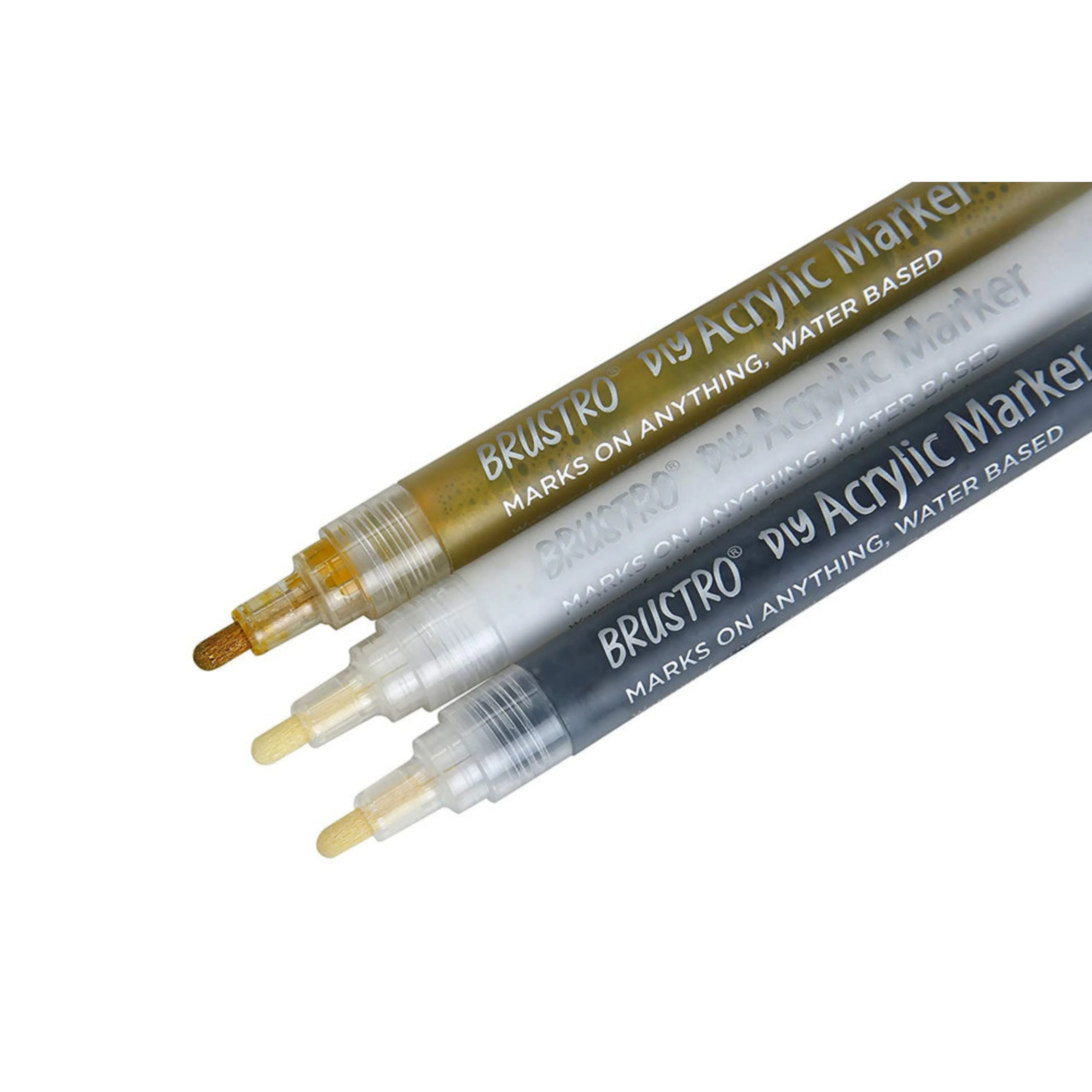 Brustro Acrylic (DIY) Marker Set of 3 - Black, White & Gold (for Craftworks, School Projects, and Other Presentations) - Image 2