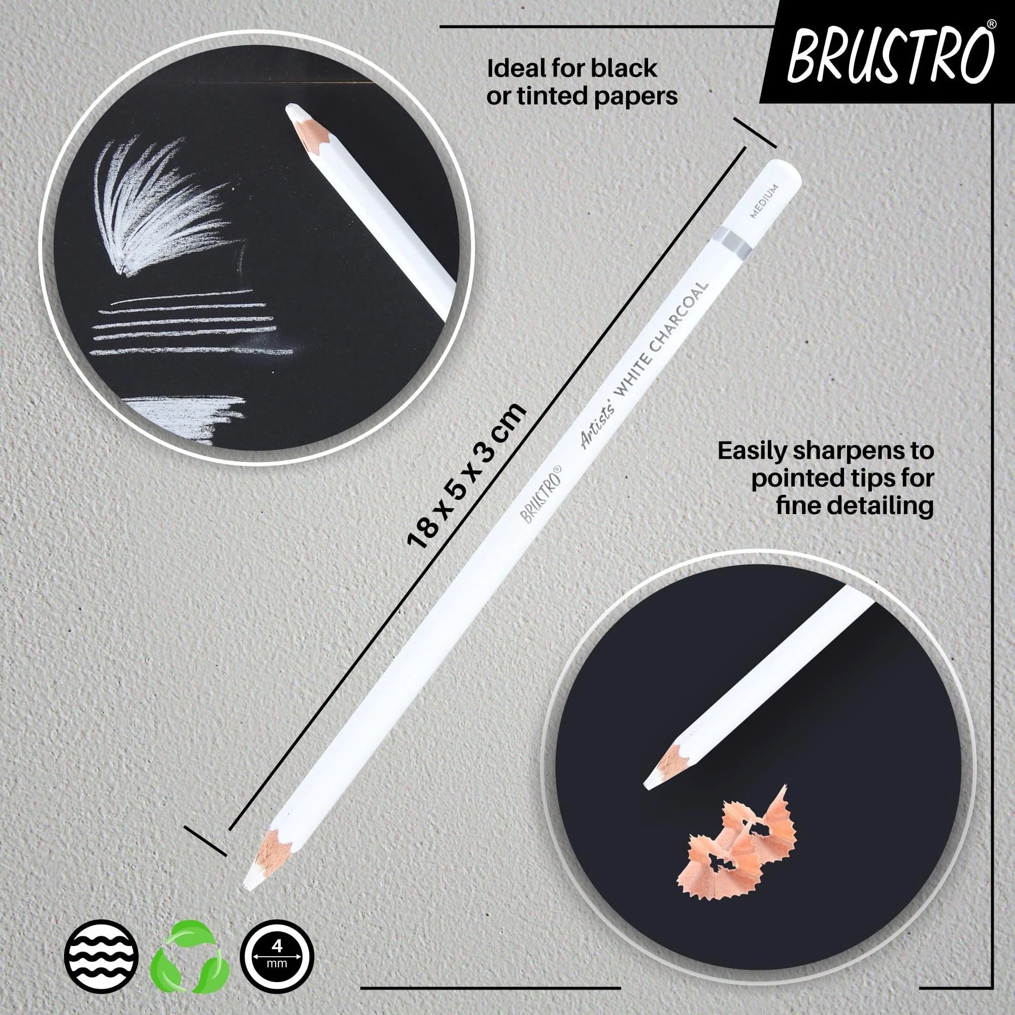 Brustro Artist Coloured Pencils Black & White- Set Of 6 - Image 2