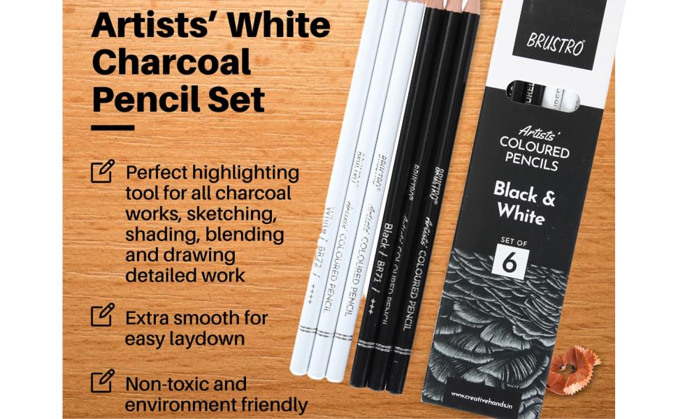 Brustro Artist Coloured Pencils Black & White- Set Of 6 - Image 3