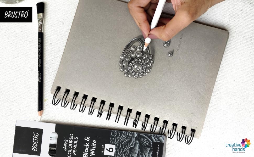 Brustro Artist Coloured Pencils Black & White- Set Of 6 - Image 6