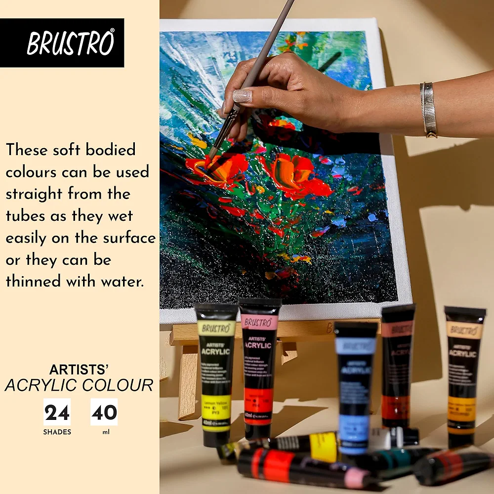 Brustro Artist's Acrylic Colour Paint Set of 24 x 40ml Color Tubes - Image 7