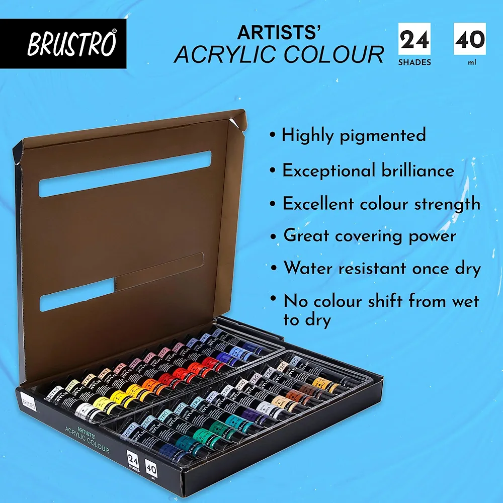 Brustro Artist's Acrylic Colour Paint Set of 24 x 40ml Color Tubes - Image 8