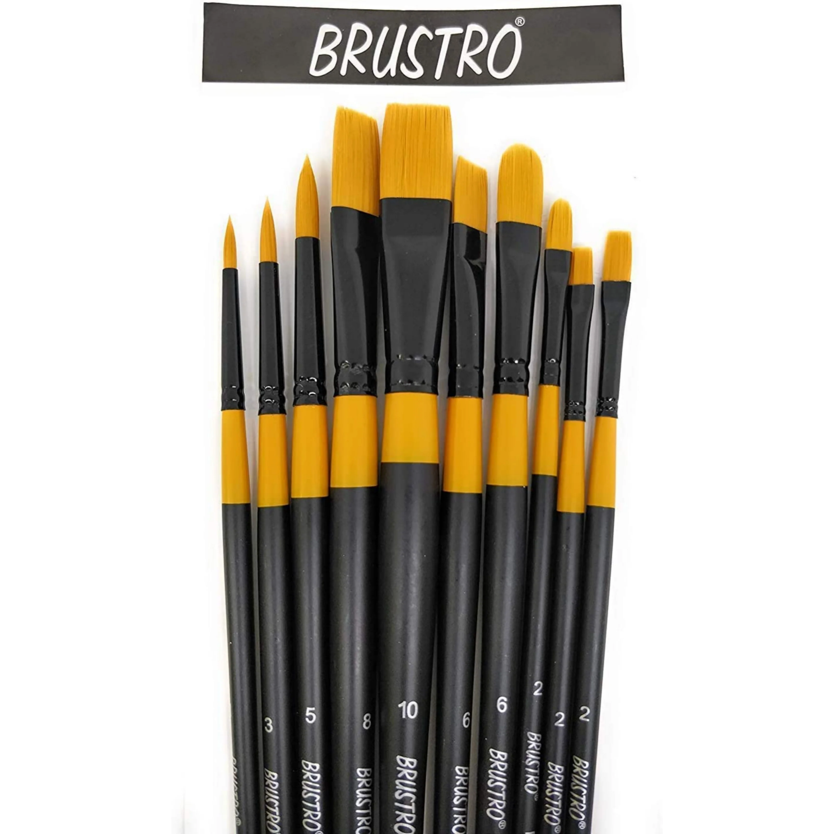 Brustro Artists Gold Taklon Set of 10 Brushes for Acrylics, Oil and Watercolour - Image 3