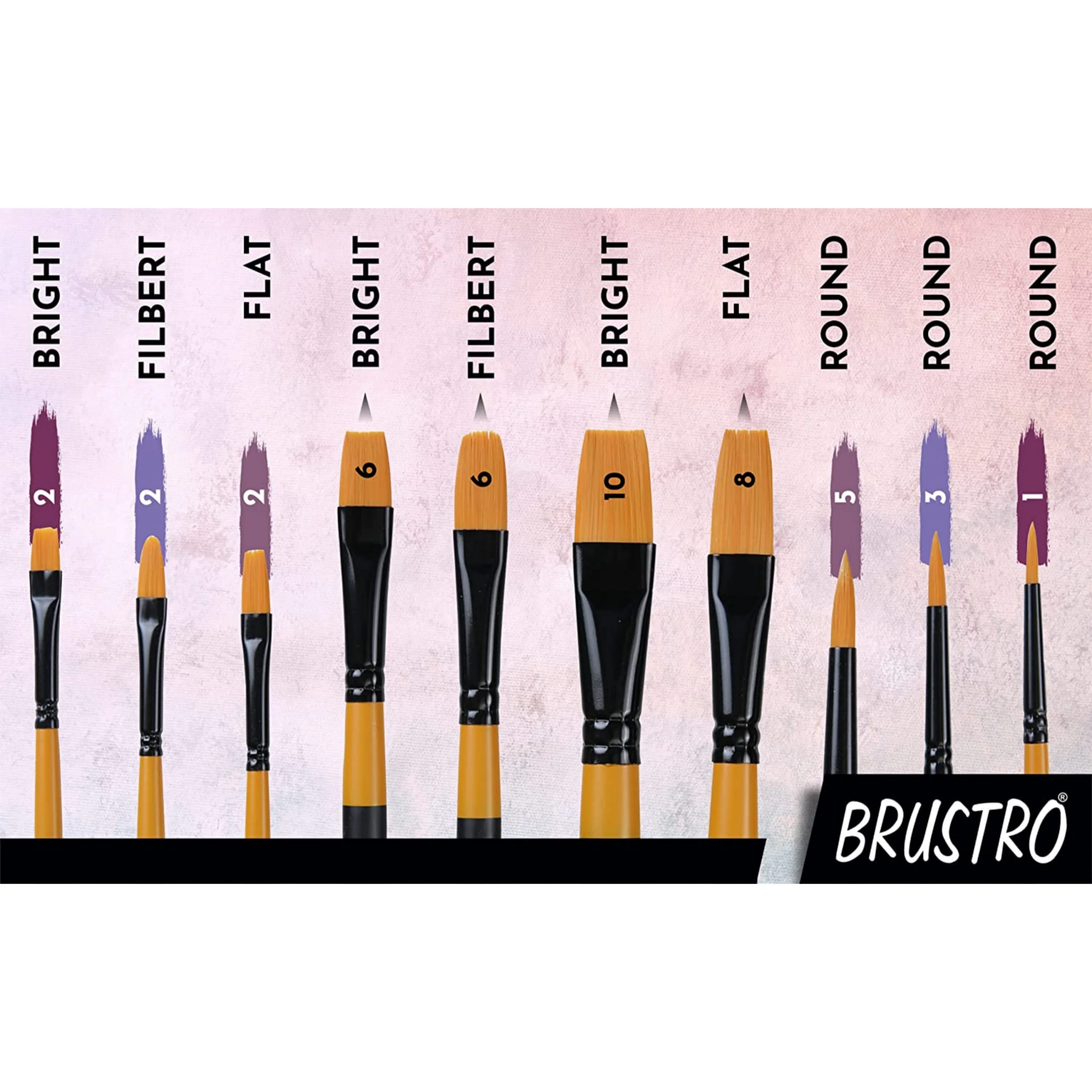 Brustro Artists Gold Taklon Set of 10 Brushes for Acrylics, Oil and Watercolour - Image 4