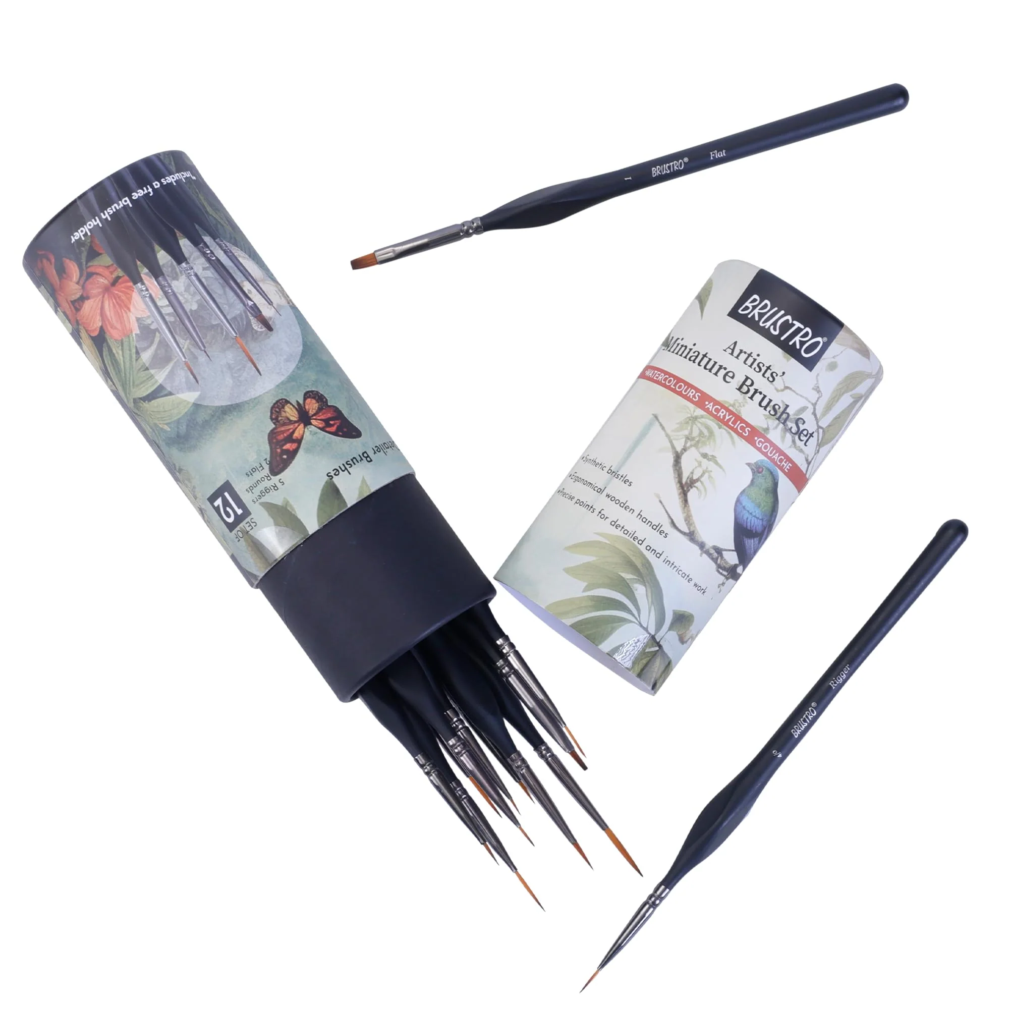 Brustro Artists ’ Watercolour & Acrylic Miniature Brush Set of - 12 - Image 3