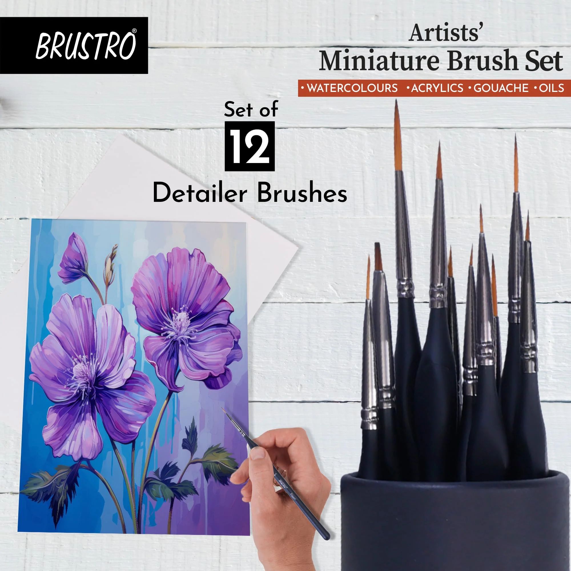 Brustro Artists ’ Watercolour & Acrylic Miniature Brush Set of - 12 - Image 6
