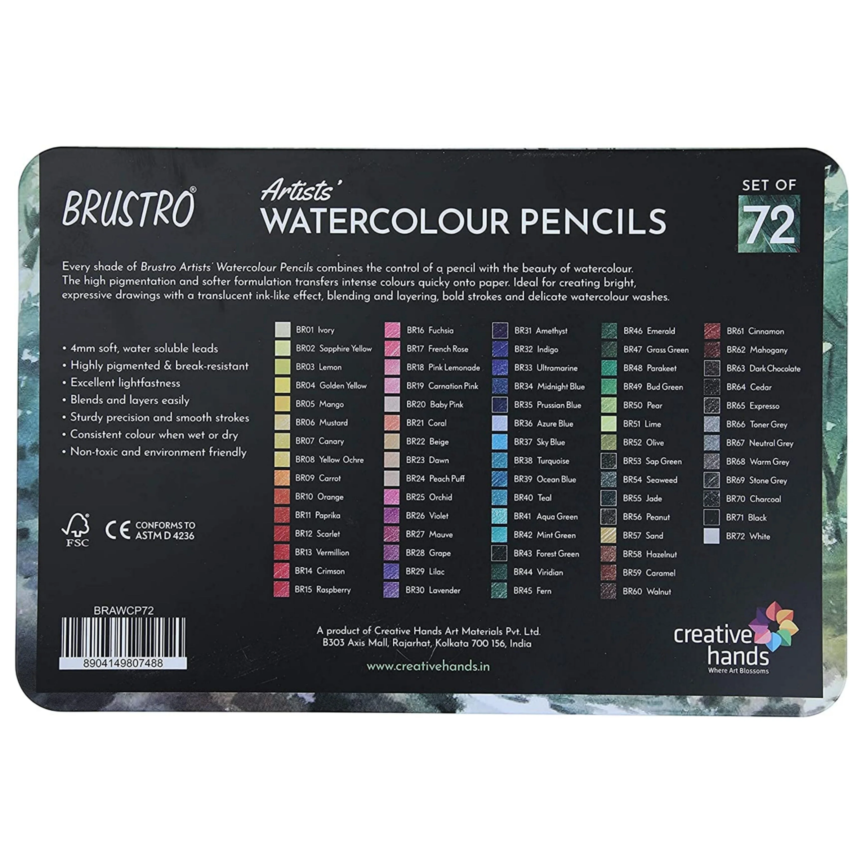 Brustro Artists Watercolour Pencil Set of 72 in Elegant tin Box - Image 2