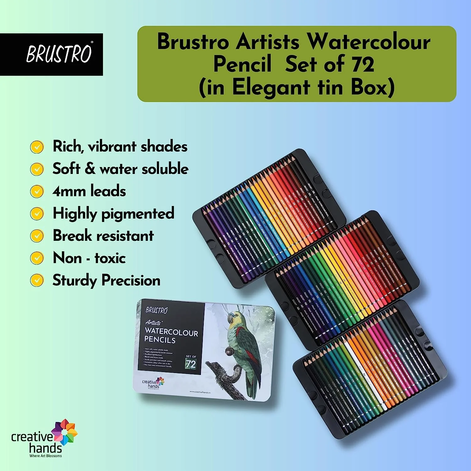 Brustro Artists Watercolour Pencil Set of 72 in Elegant tin Box - Image 6