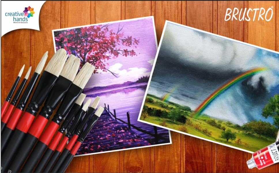 Brustro Artists ’ White Bristle Set of 10 Brushes for Oil and Acrylic. - Image 7
