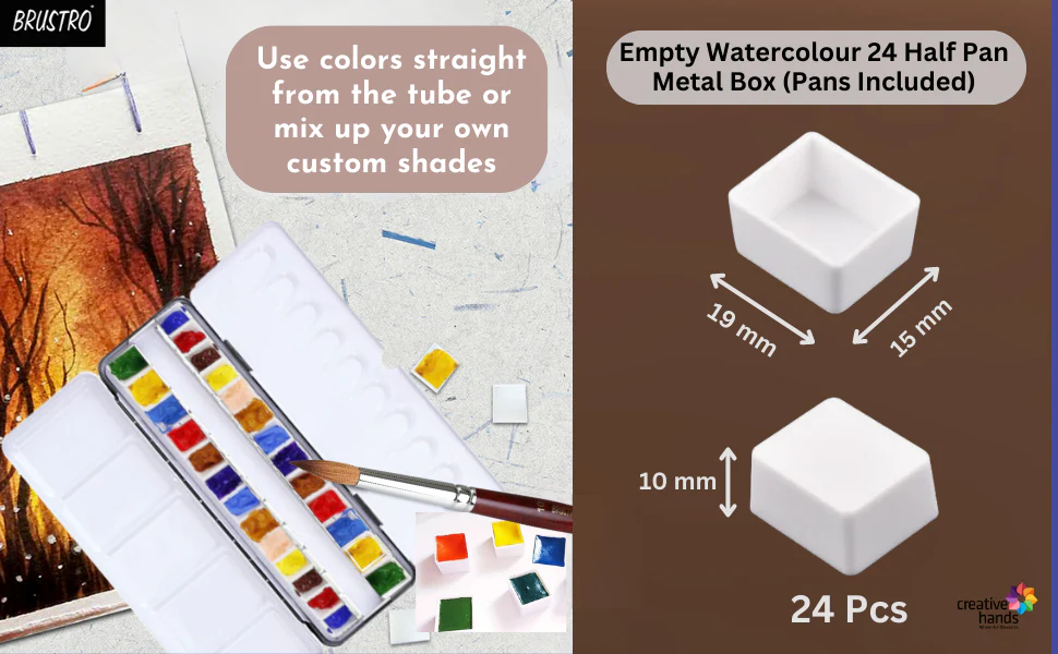Brustro Empty Watercolour 24 Half Pan Metal Box (Pans Included) - Image 4