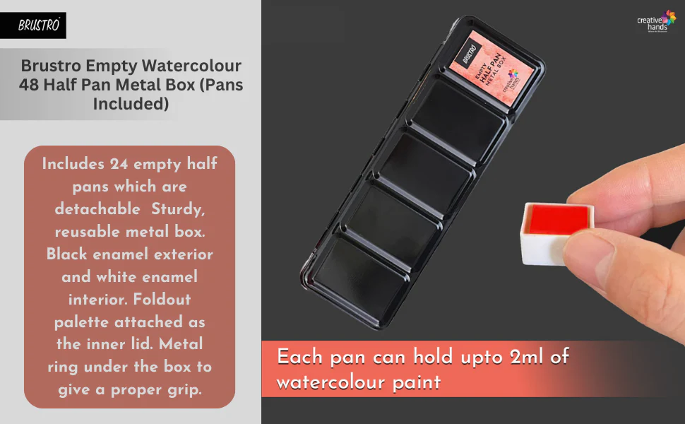 Brustro Empty Watercolour 24 Half Pan Metal Box (Pans Included) - Image 6