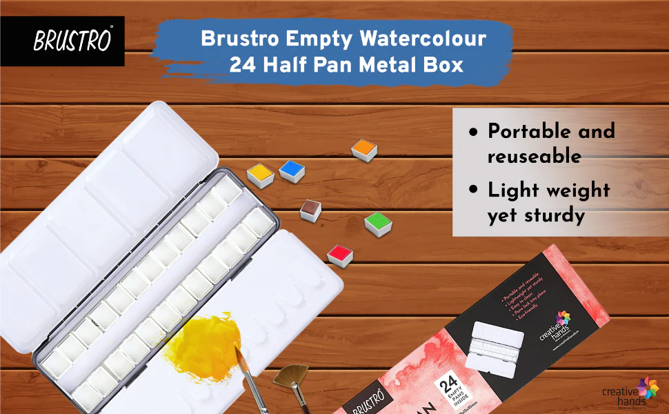 Brustro Empty Watercolour 24 Half Pan Metal Box (Pans Included) - Image 9