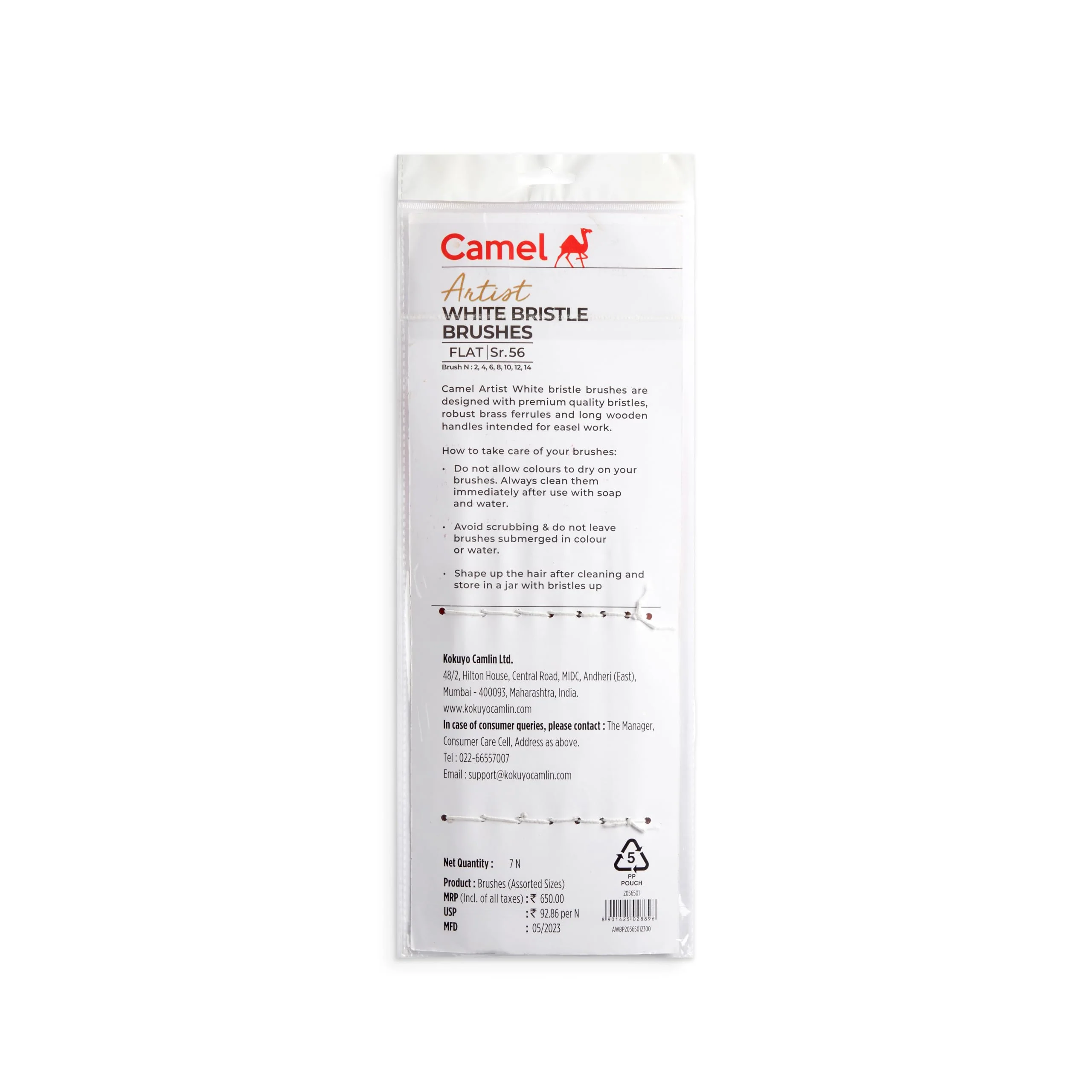 Camel Artist White Bristle Brushes Flat - Series 56 - Image 3