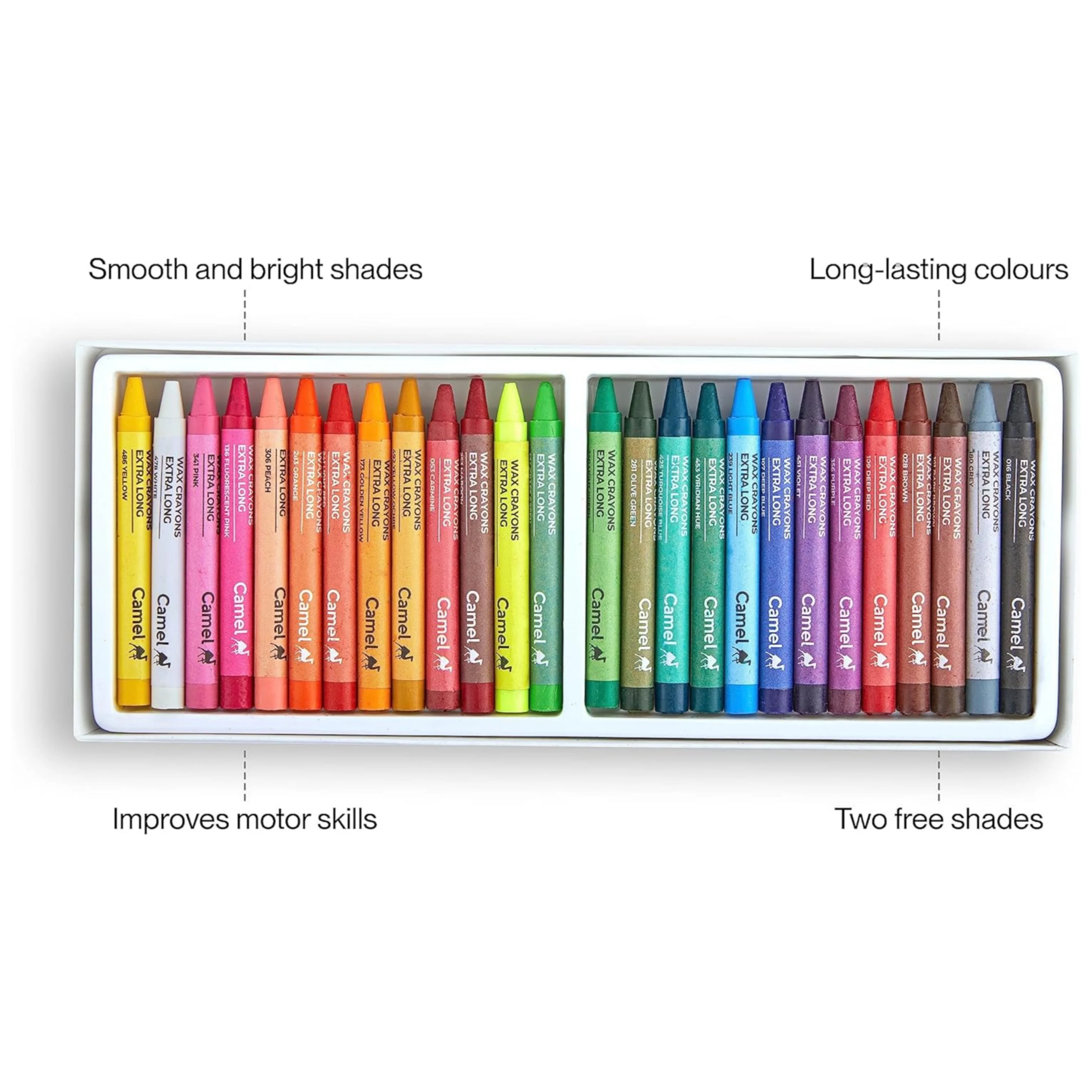 Camel Camlin Kokuyo Extra Long Wax Crayons - 26 Shades - Image 6