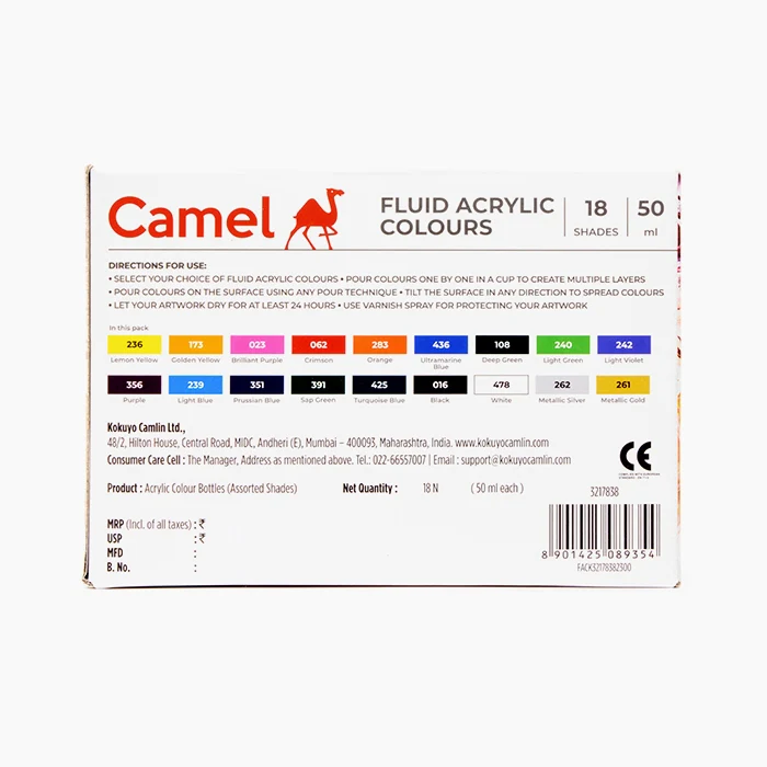 Camel Fluid Acrylic Colours 18 Shades of 50ml Multicolor - Image 3
