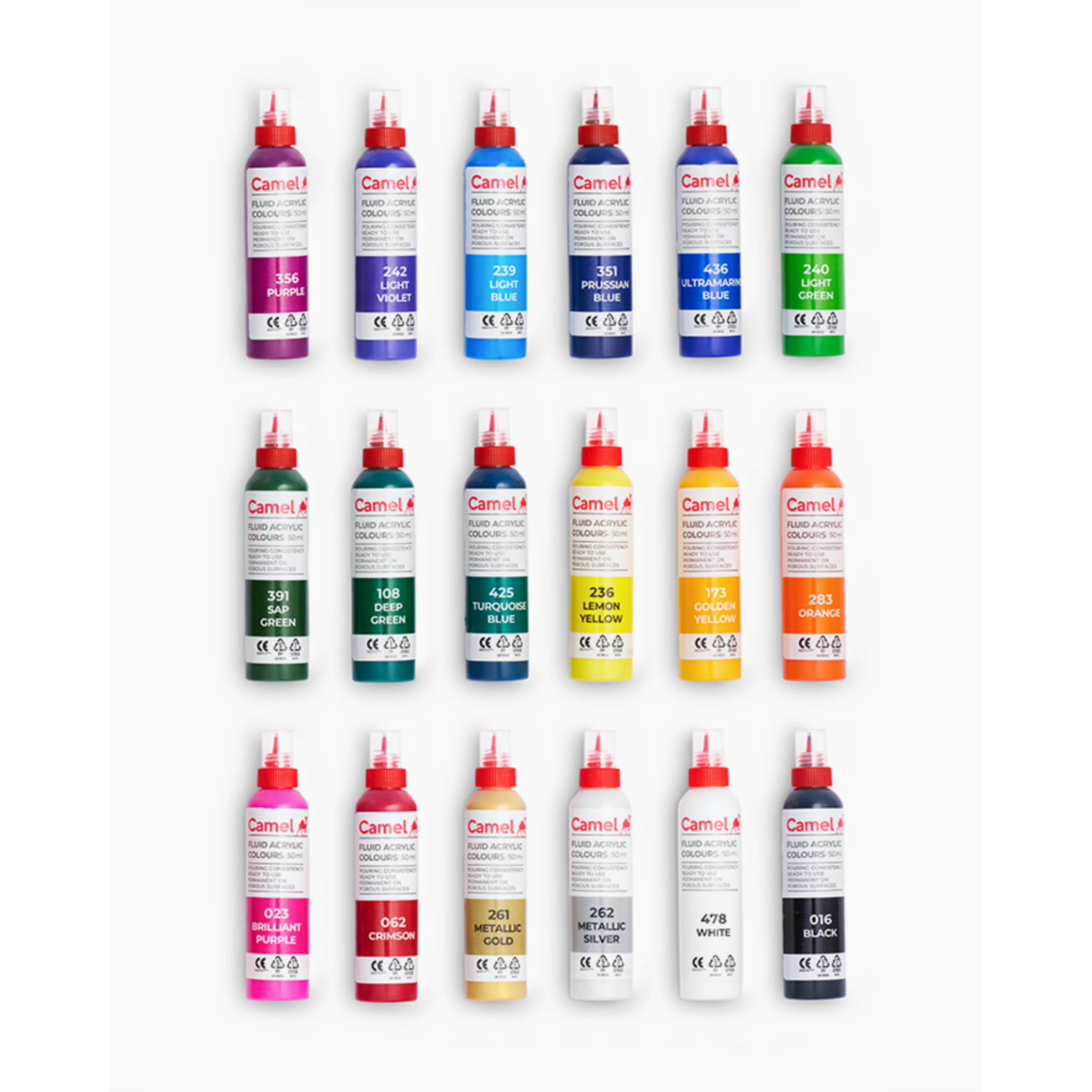 Camel Fluid Acrylic Colours 18 Shades of 50ml Multicolor - Image 4