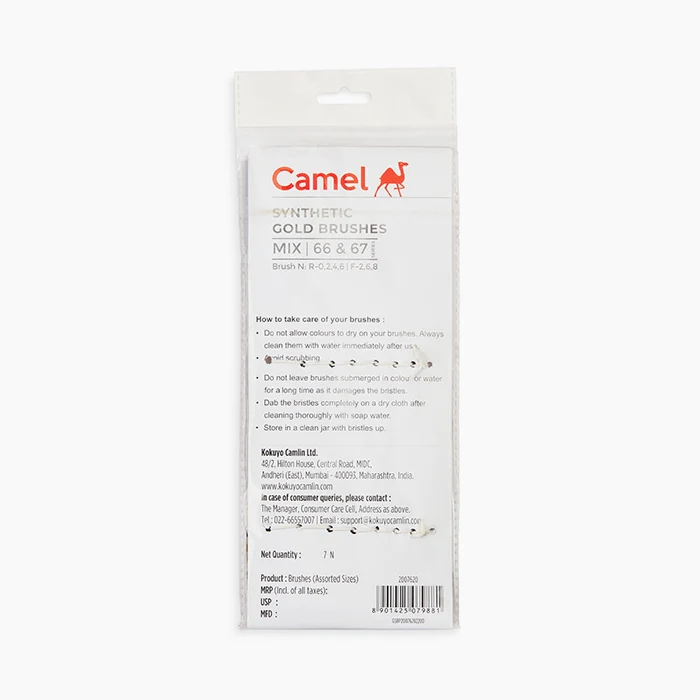 Camlin Camel Synthetic Gold Brushes Round - Series 66 & Flat - Series 67 - Image 2