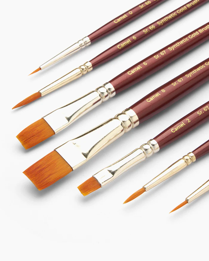 Camlin Camel Synthetic Gold Brushes Round - Series 66 & Flat - Series 67 - Image 3