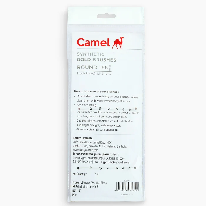 Camlin Camel Synthetic Gold Brushes Round - Series 66 - Image 2