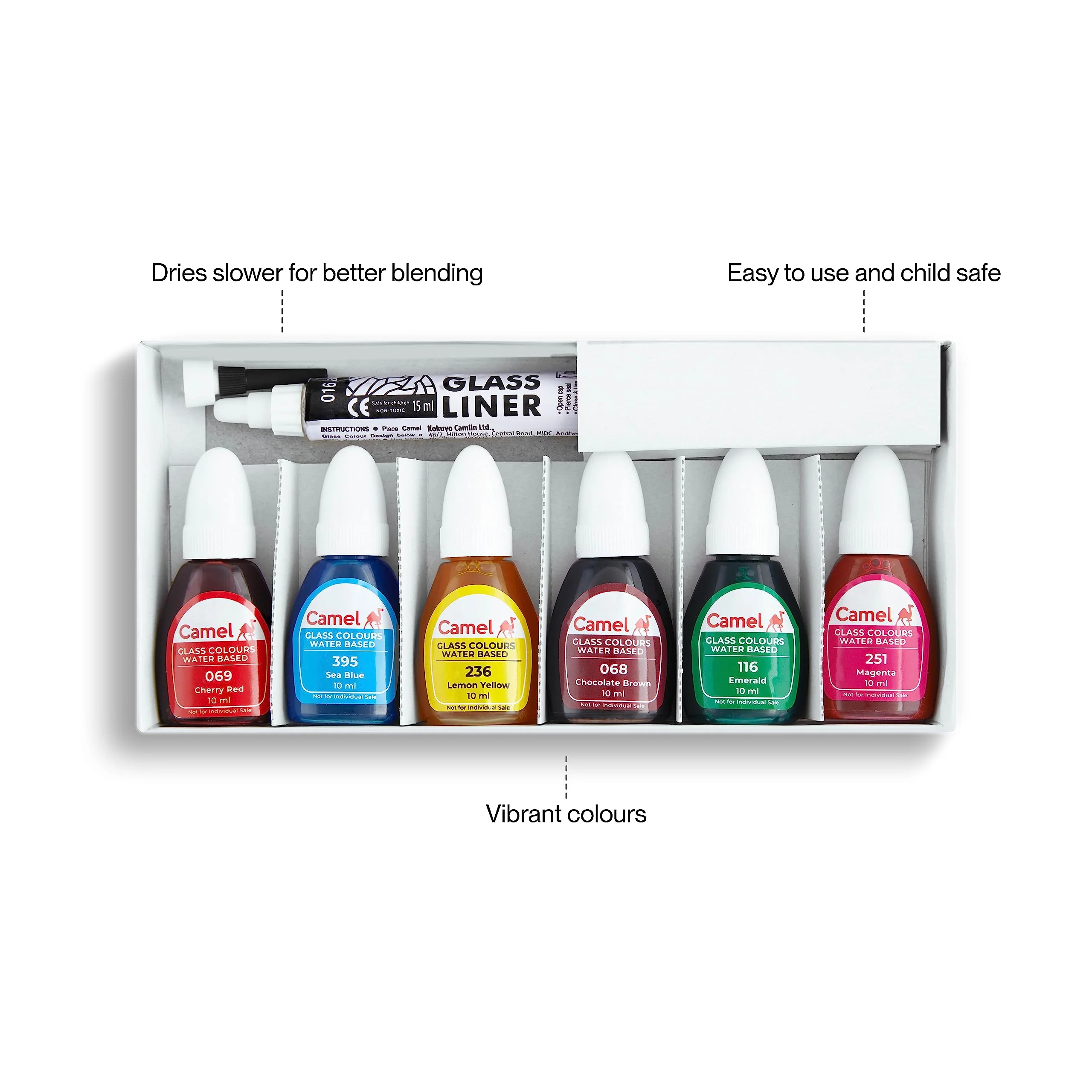 Camlin Camel Water Based Glass Color - 10ml Each 6 Shades - Image 6