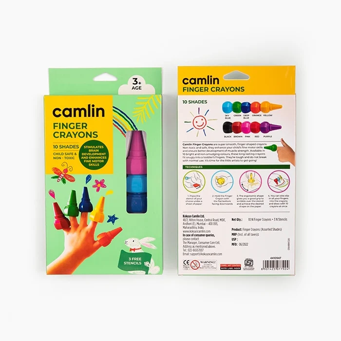 Camlin Camel Finger Grip Crayons - 10 Shades With Stencils - Image 7