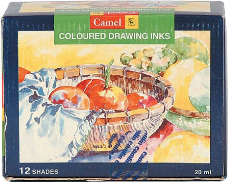 Camlin Pack of 12 Coloured Drawing Inks in 20 ml Bottles - Image 3