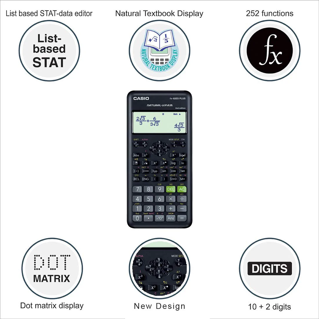 Casio FX-82ES Plus 2nd Edition - Non-Programmable Scientific Calculator, 252 Functions - Image 2