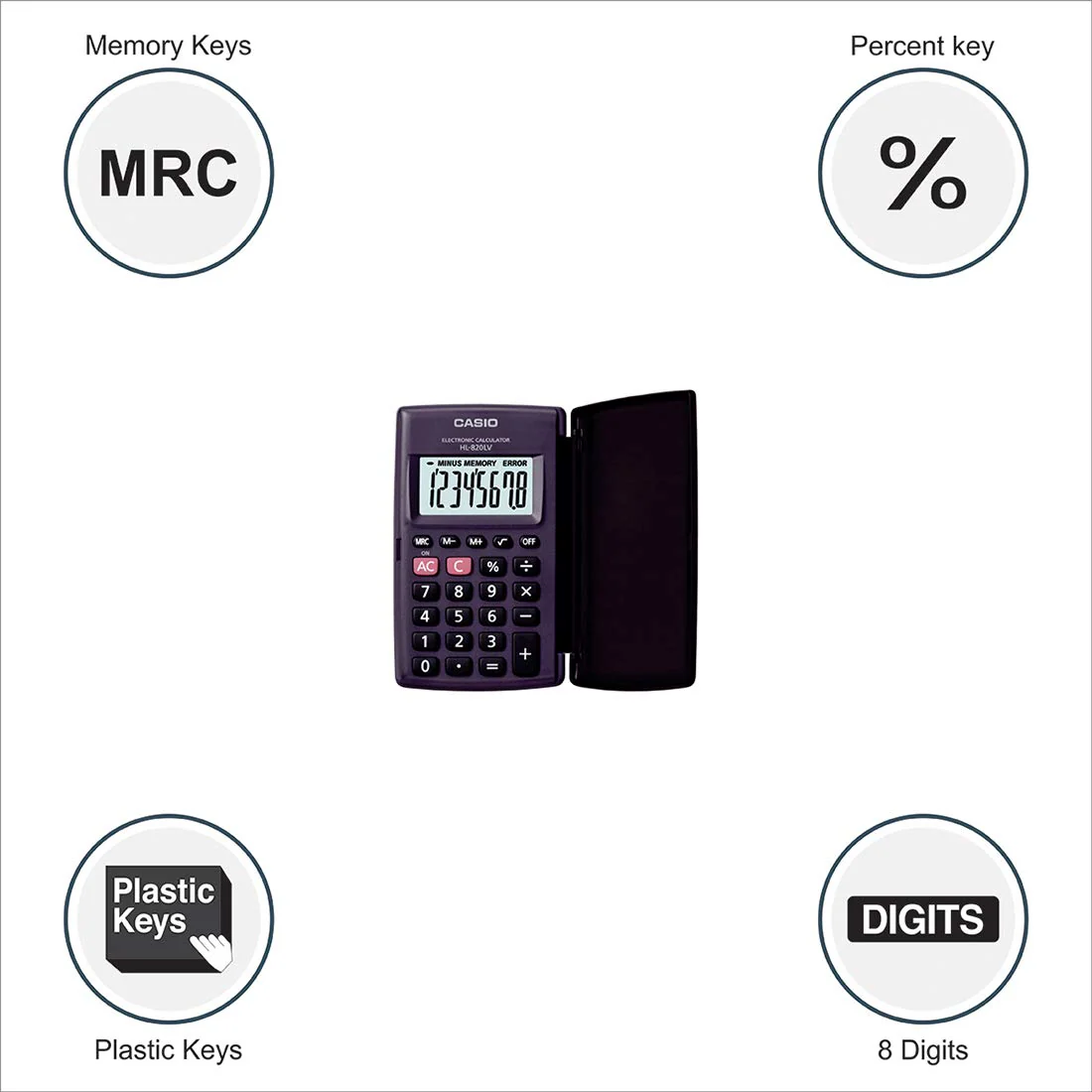 Casio HL820LV-BK Portable Calculator with Flip Cover - Image 2