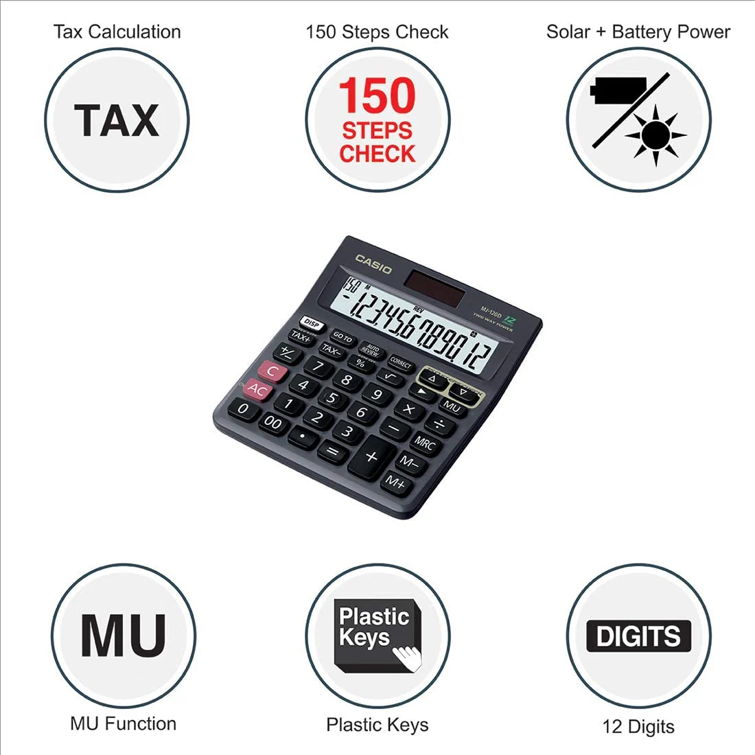 Casio MJ-120D 150 Steps Check and Correct Desktop Calculator with Tax Keys -Black - Image 4