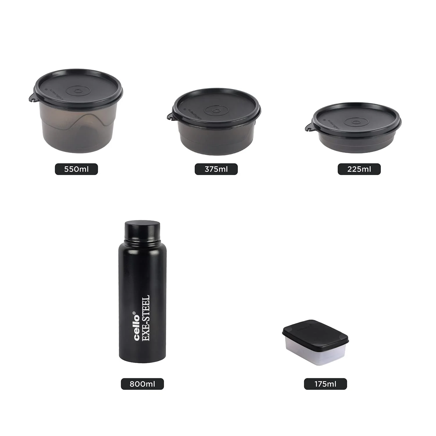 Cello MF All in One Lunch Box Set of 5 with Bag,Black 3 Containers with Steel Inner, 1 Plastic Pickle Box and 1 Steel Bottle Microwave Safe Insulated Tiffin - Image 4